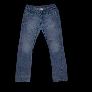 VINTAGE WOMENS LIGHT BLUE LOW RISE BELL BOTTOM TRUE RELIGIONS